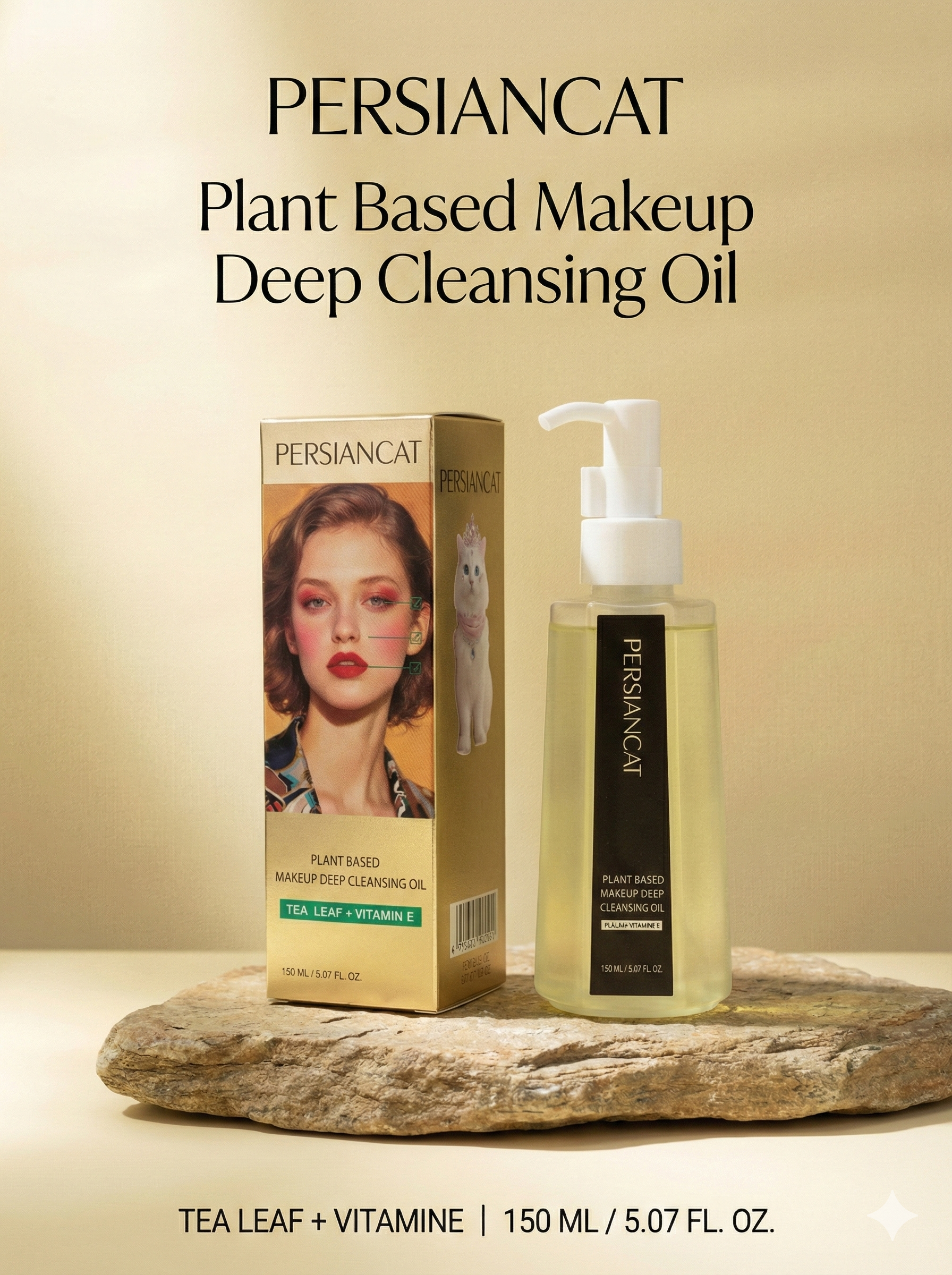 PERSIANCAT Desmaquillante de Aceite Limpiador Profundo de Origen Vegetal con Hoja de Té y Vitamina E - 5.07 fl. oz. (150ml)